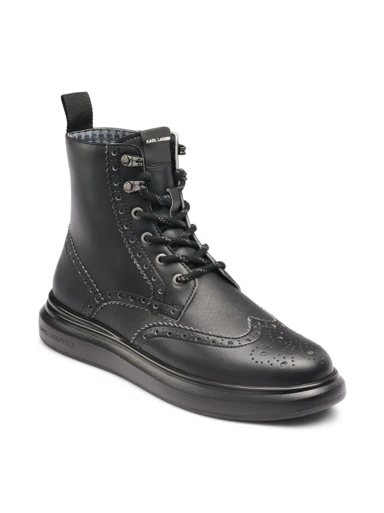 Karl Lagerfeld Paris leather wingtip boots, black