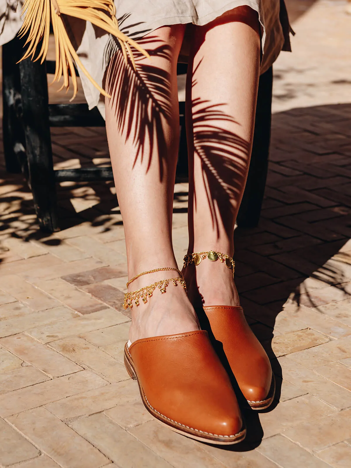 Leather Mules, Tan