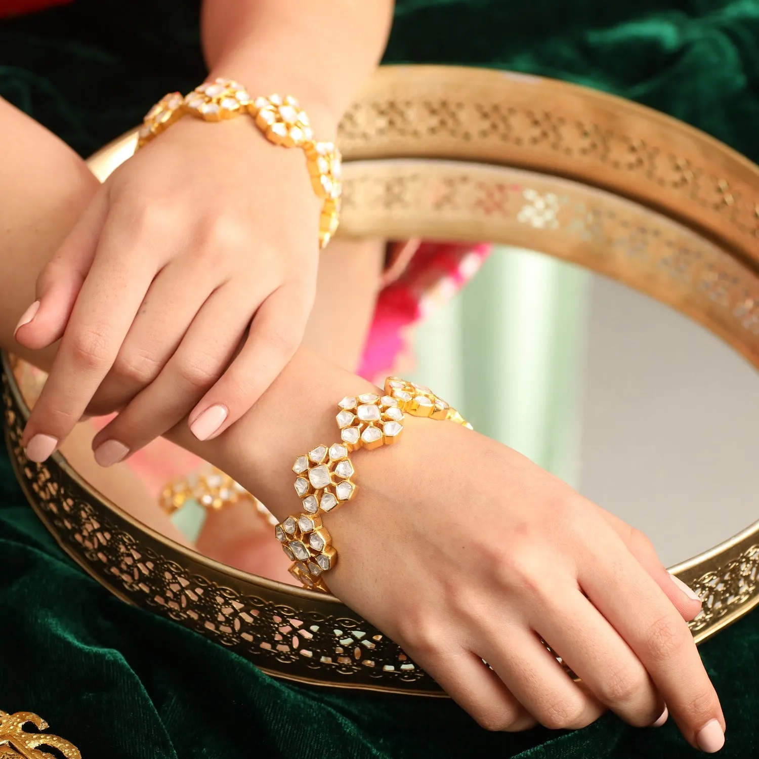 Manasi Moissanite Floral Silver Bangles