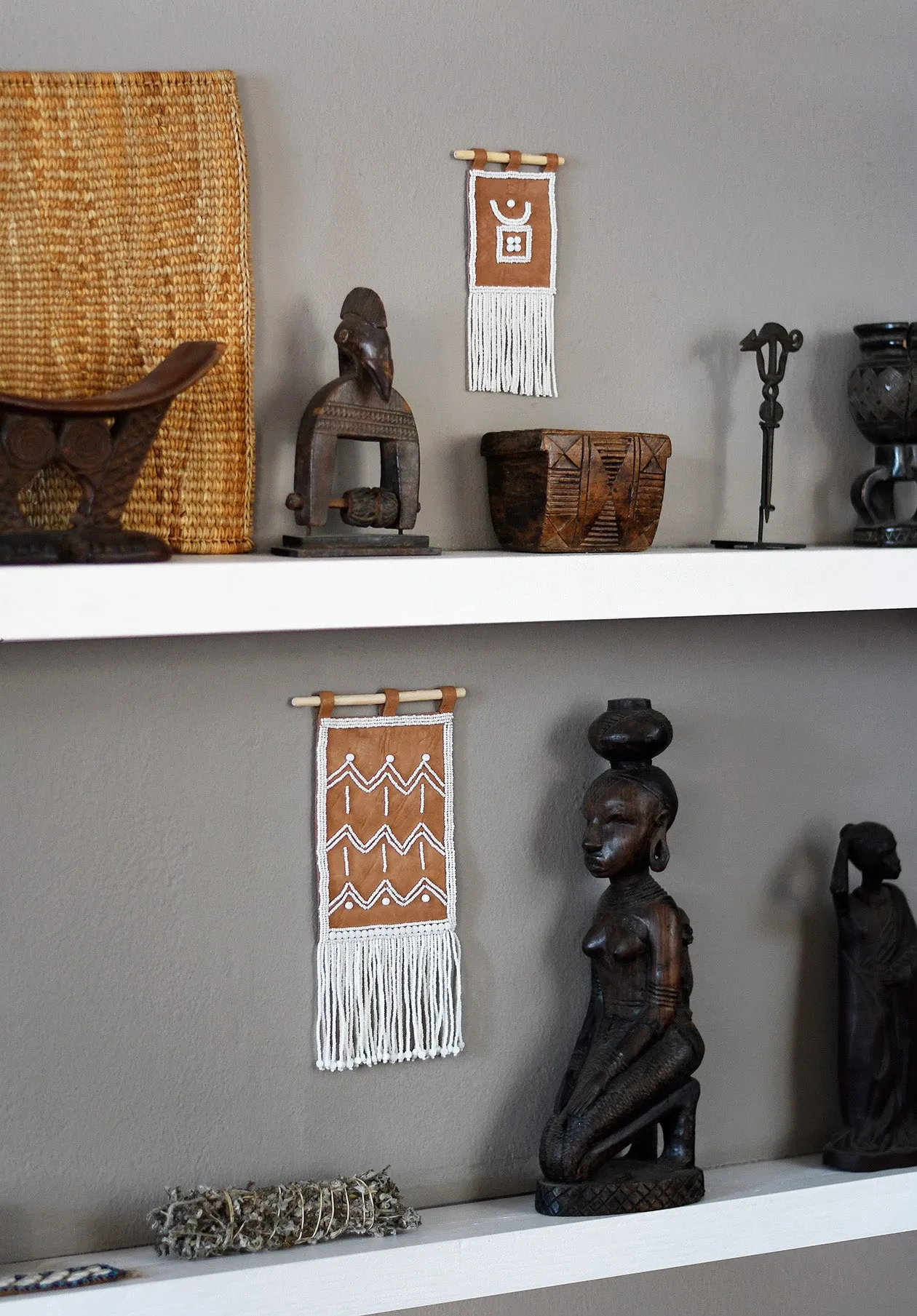 Mini Cameroon Leather Wall Hanging - WHITE