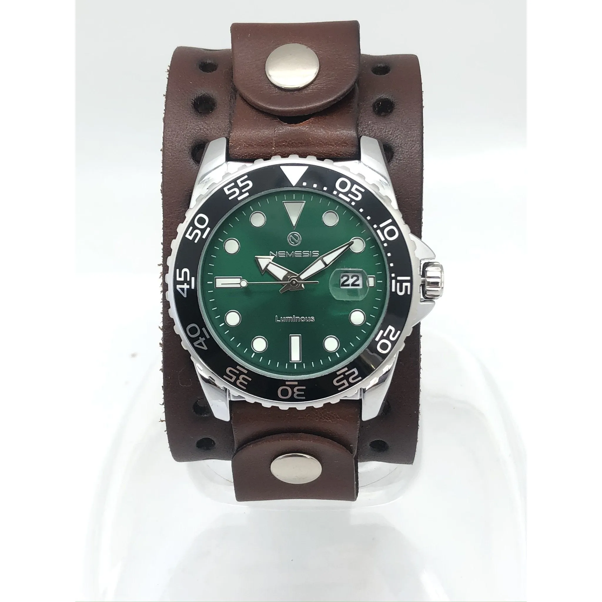 Moonwalker Luminous Green Diver with Perforated Brown Leather Cuff