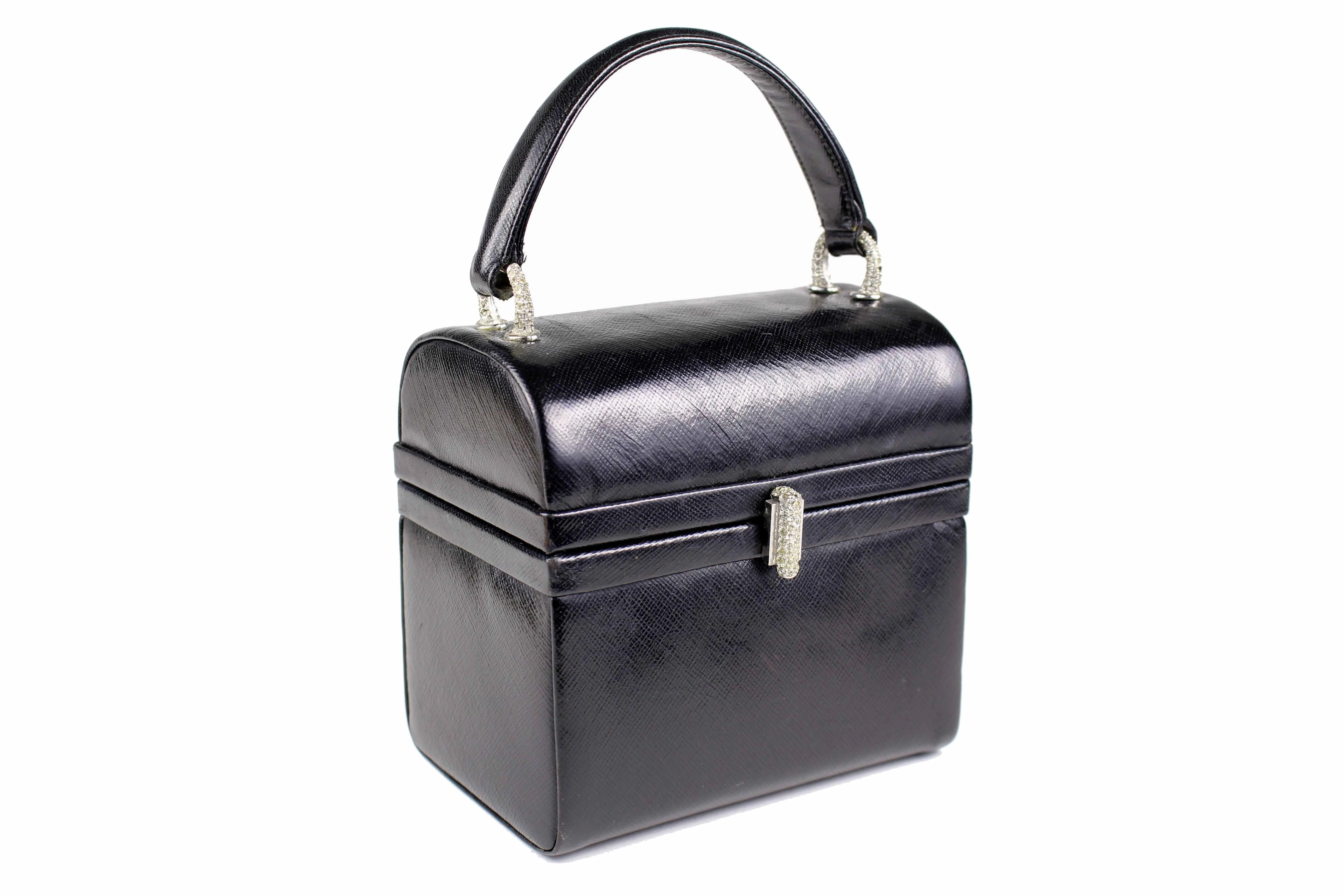 MORRIS MOSKOWITZ black leather box-purse