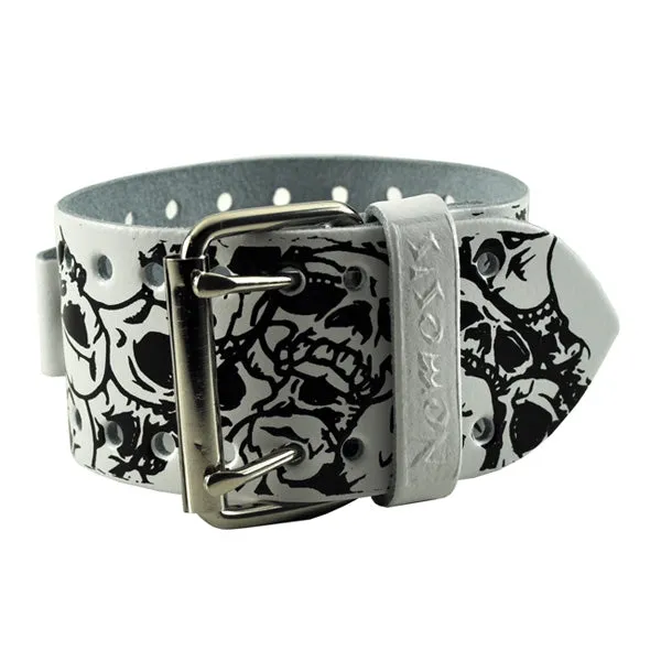 Multi-Skulls Perforated White Leather Cuff