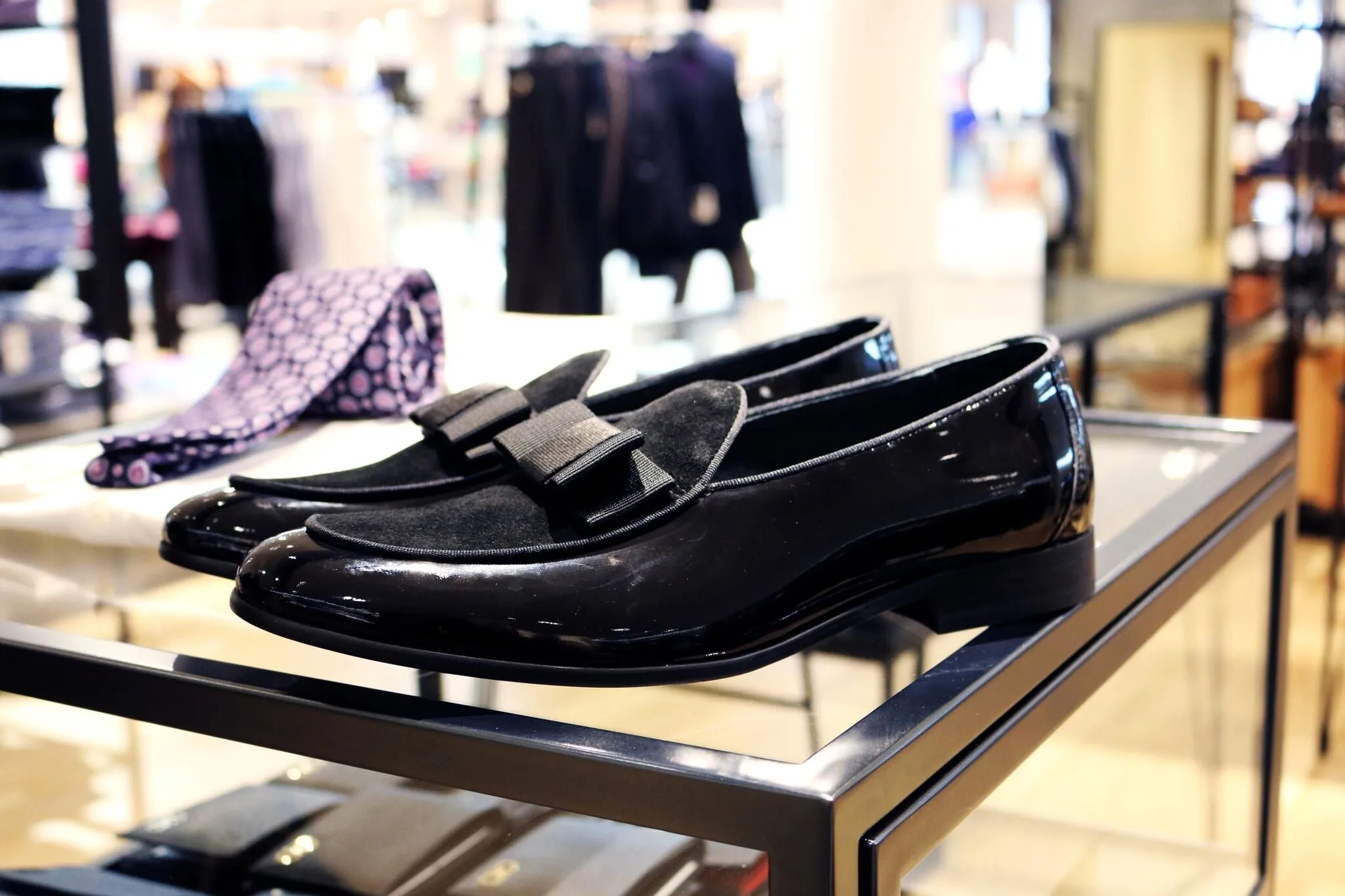 Patent Leather & Suede Slip-On Loafer Black