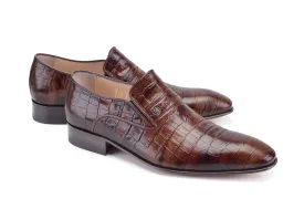 Pelle Crocodile Embossed Calfskin Slip-On Loafer Brown