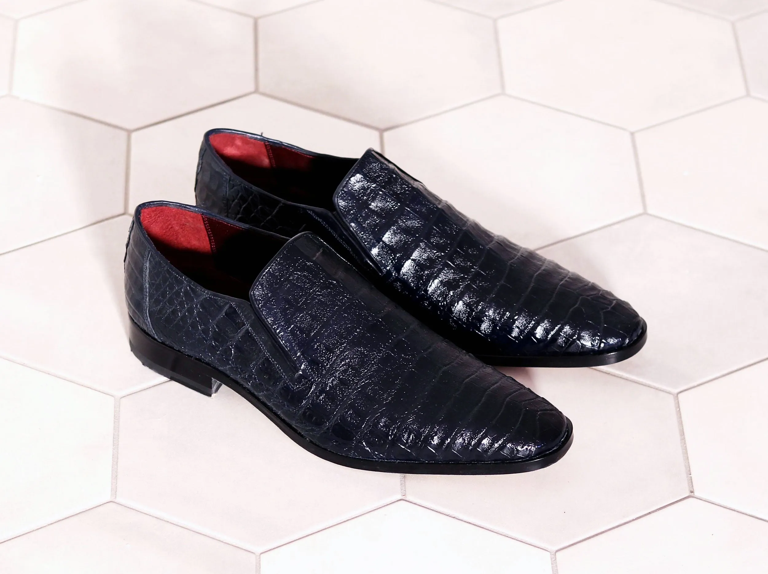 Pelle Exotics Crocodile Slip-On Loafer Blue