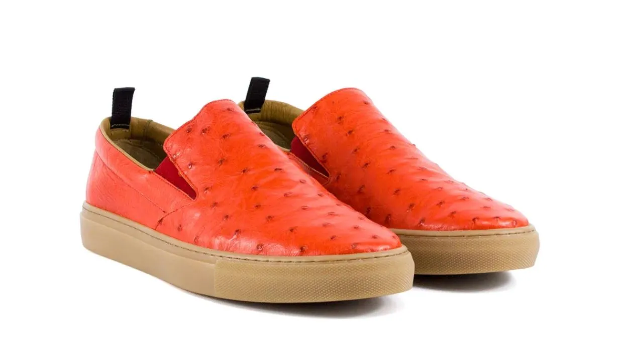 Pelle "Grafton" Ostrich Slip-On Loafer Coral