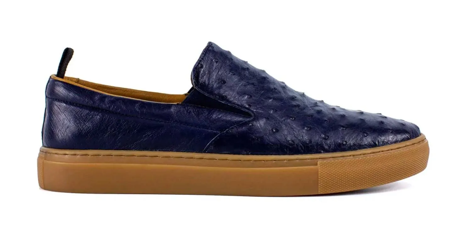 Pelle "Grafton" Ostrich Slip-On Loafer Navy