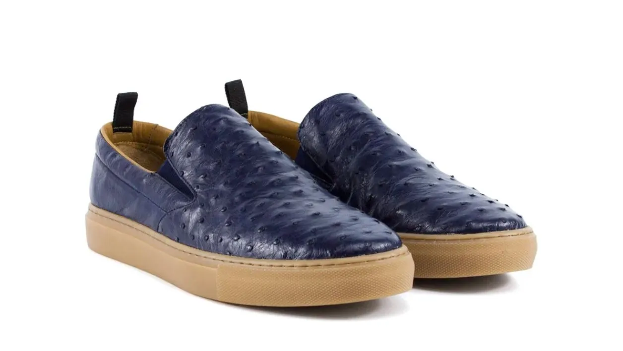 Pelle "Grafton" Ostrich Slip-On Loafer Navy