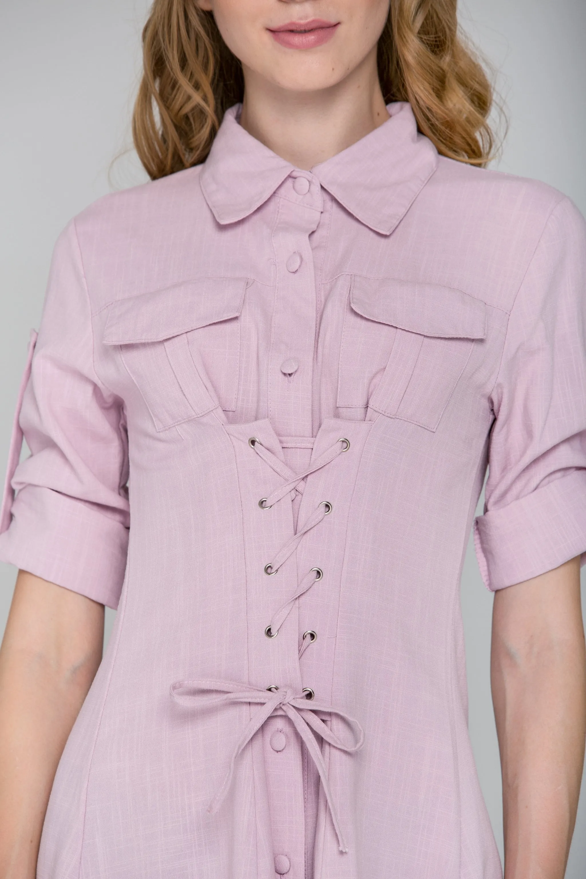 Pink Army Corset Shirt Dress