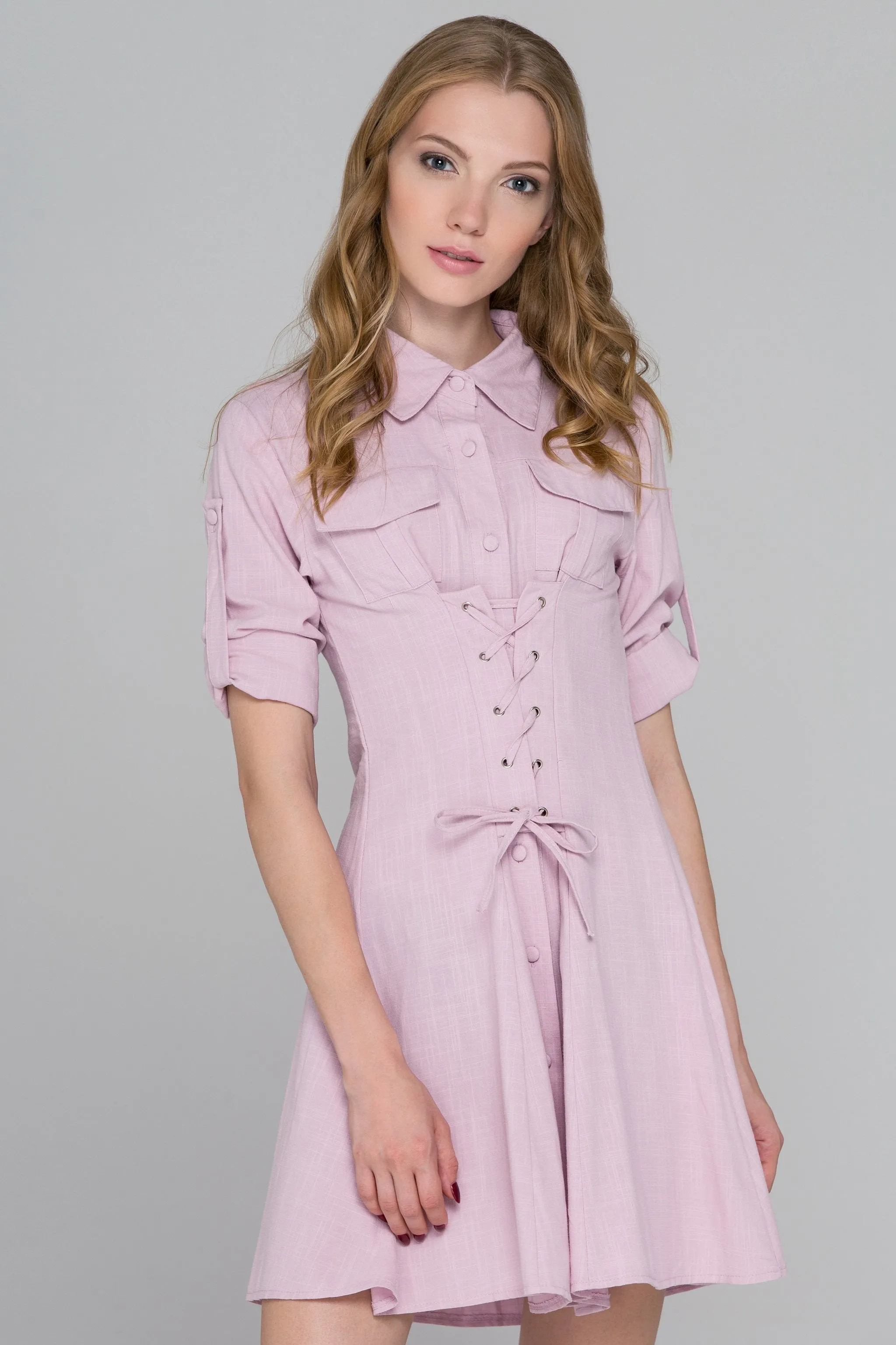 Pink Army Corset Shirt Dress