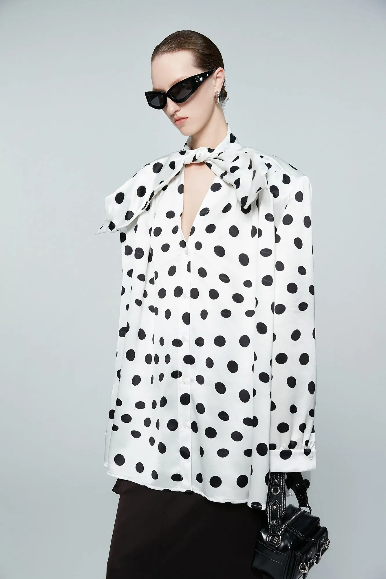 Polka dot lace up shirt