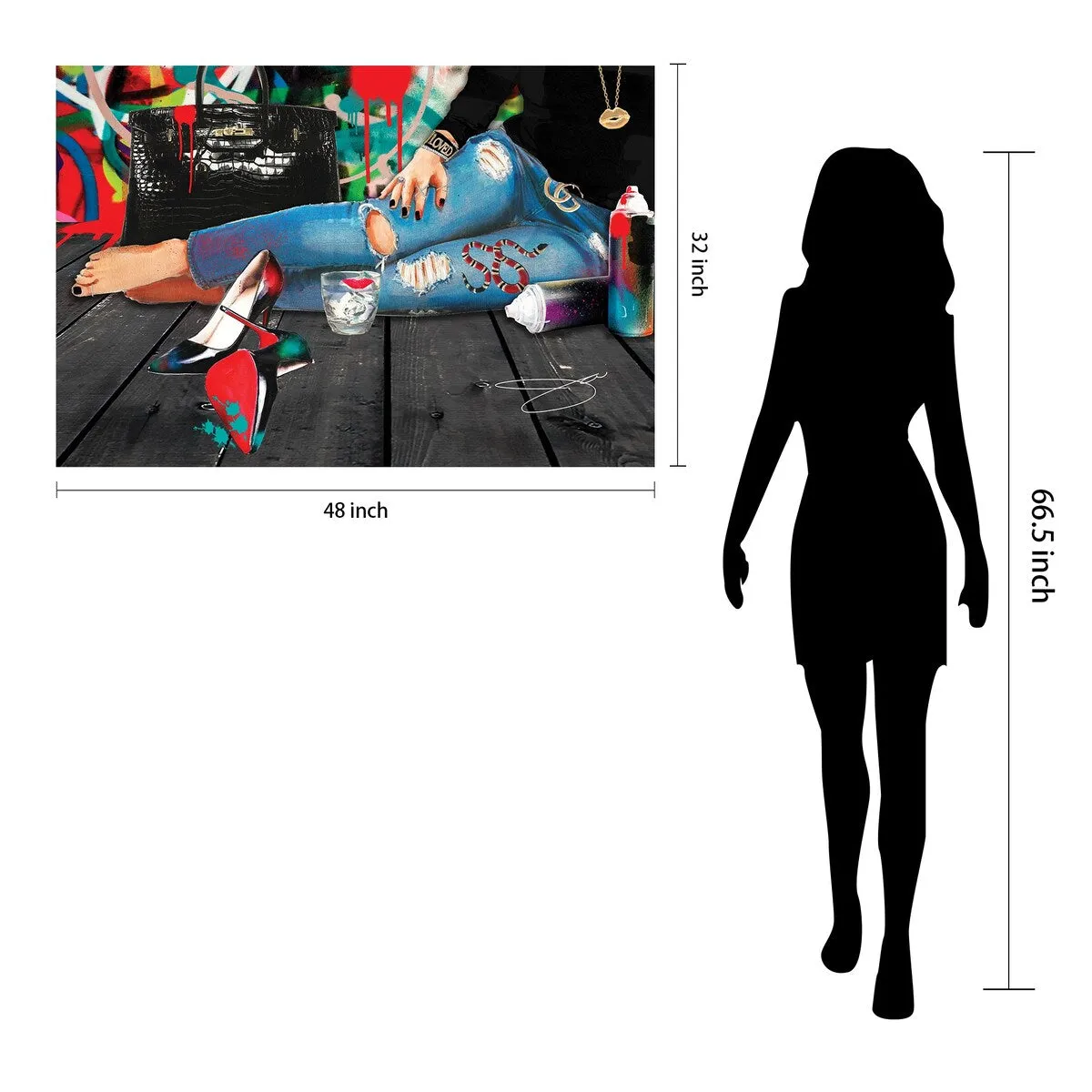 "100% Fashion Woman" Frameless Free Floating Tempered Glass Panel Graphic Wall Art 32 in. x 48 in.