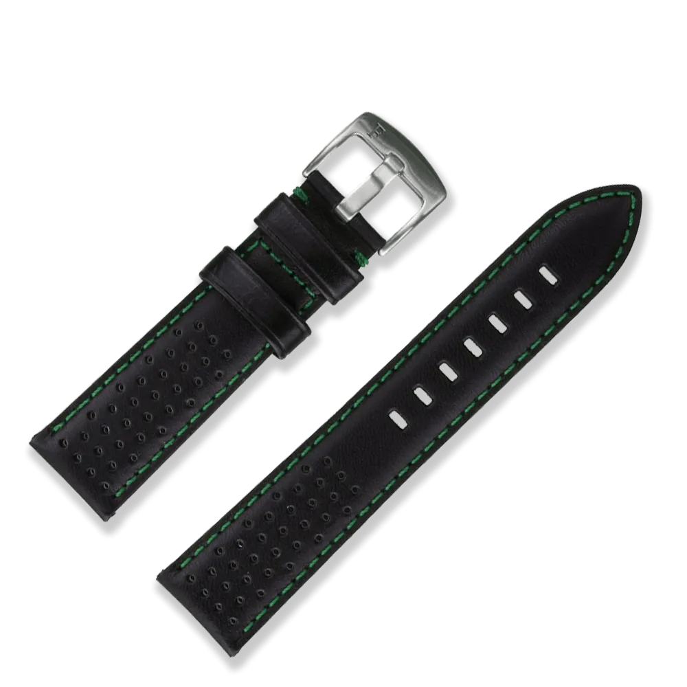 Racing Leather Watch Straps Black / Green 22 MM