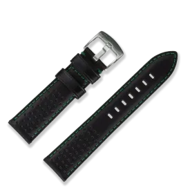 Racing Leather Watch Straps Black / Green 22 MM