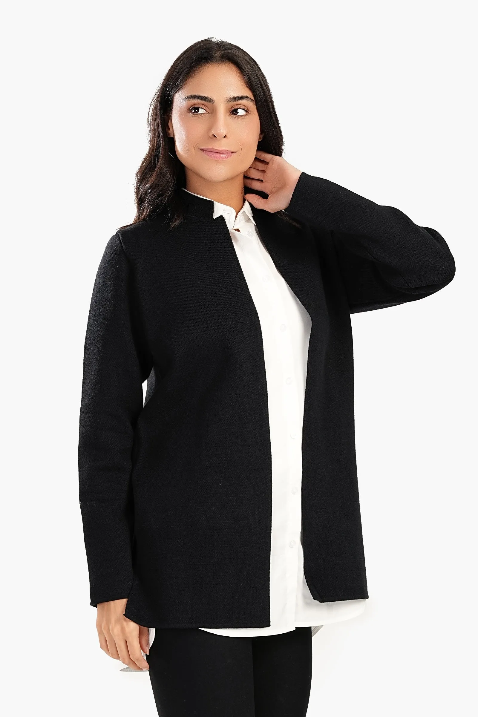 Reverse Collar Open Front Jacket