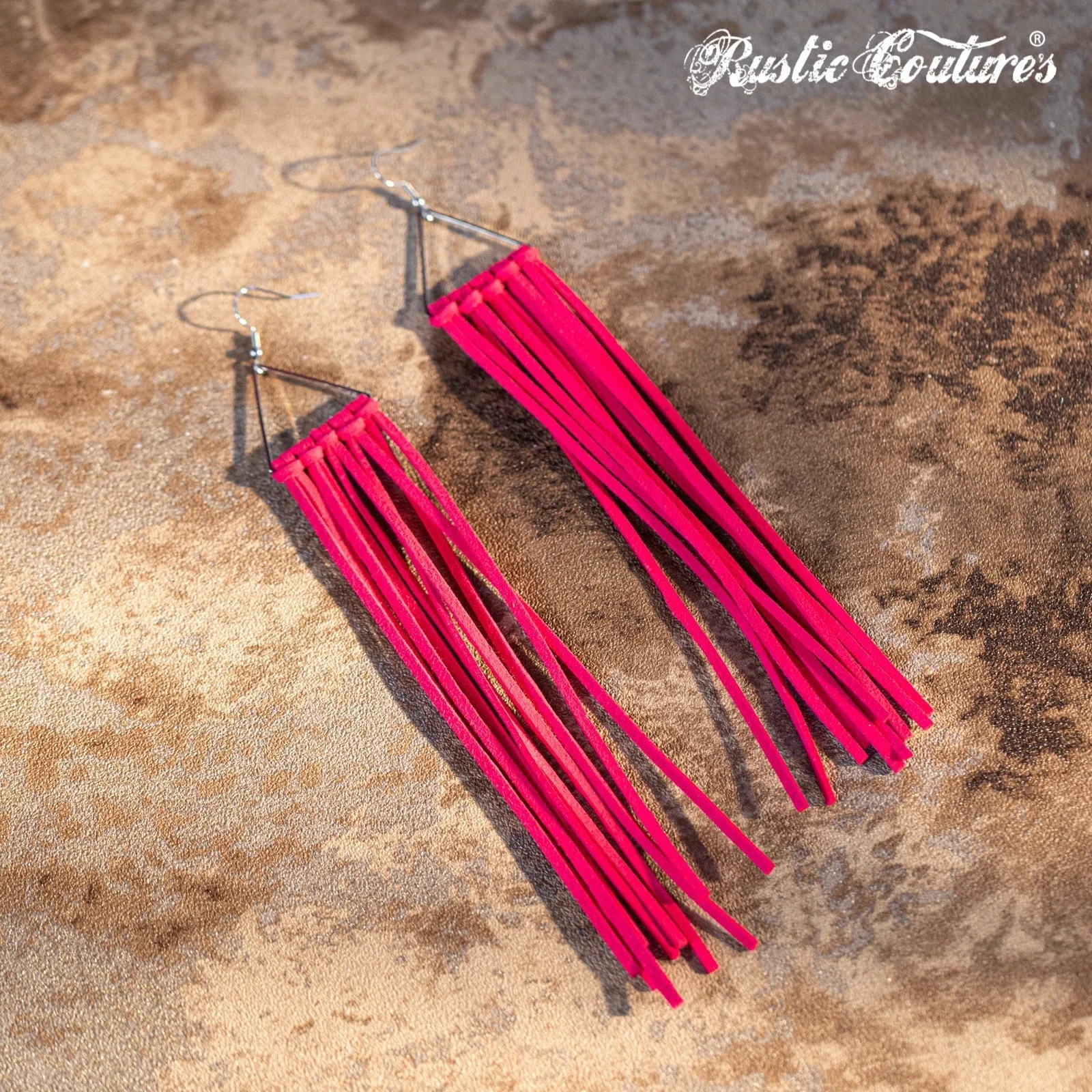 Rustic Couture's Long Suede Tassels Triangle Dangle Hook Statement Earrings