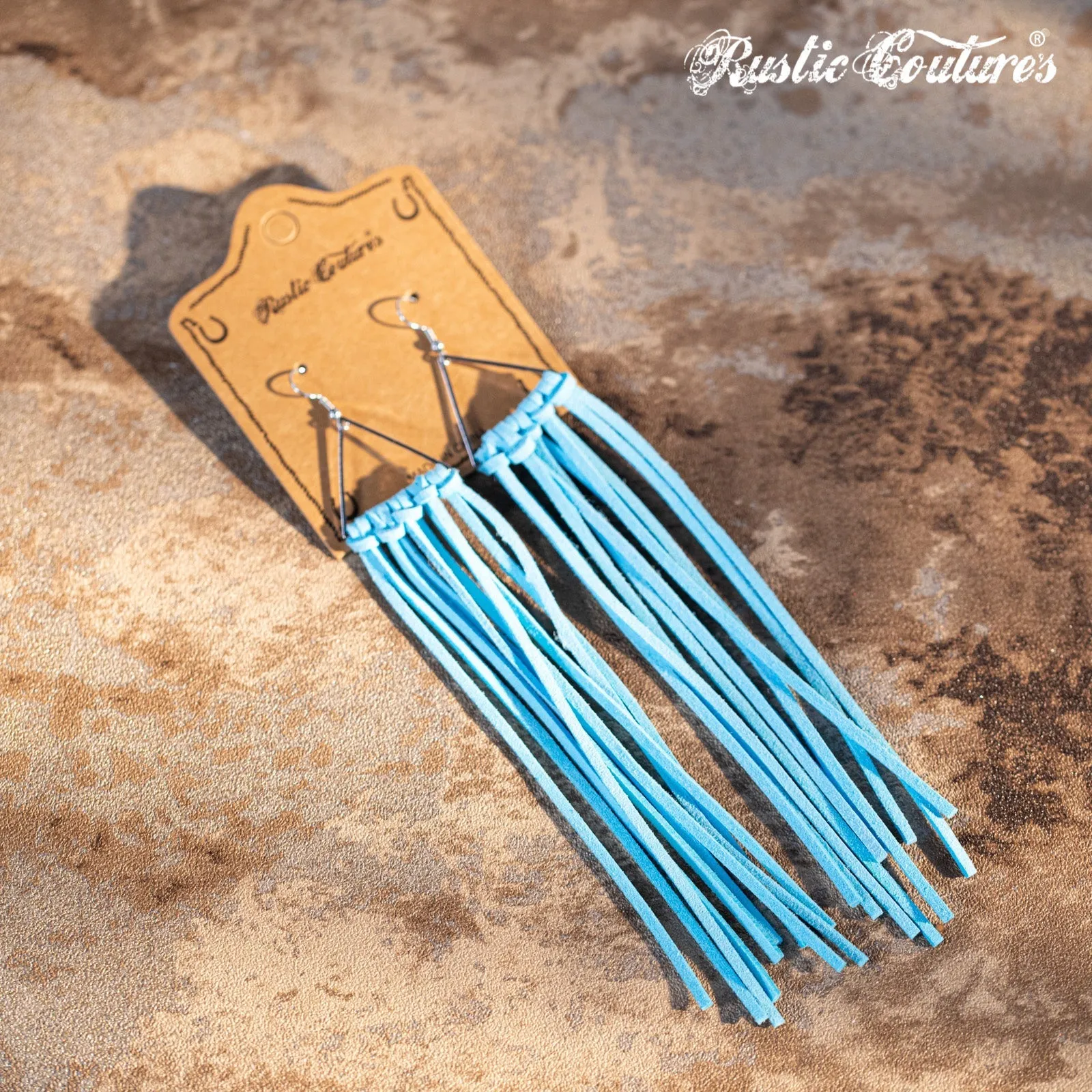 Rustic Couture's Long Suede Tassels Triangle Dangle Hook Statement Earrings