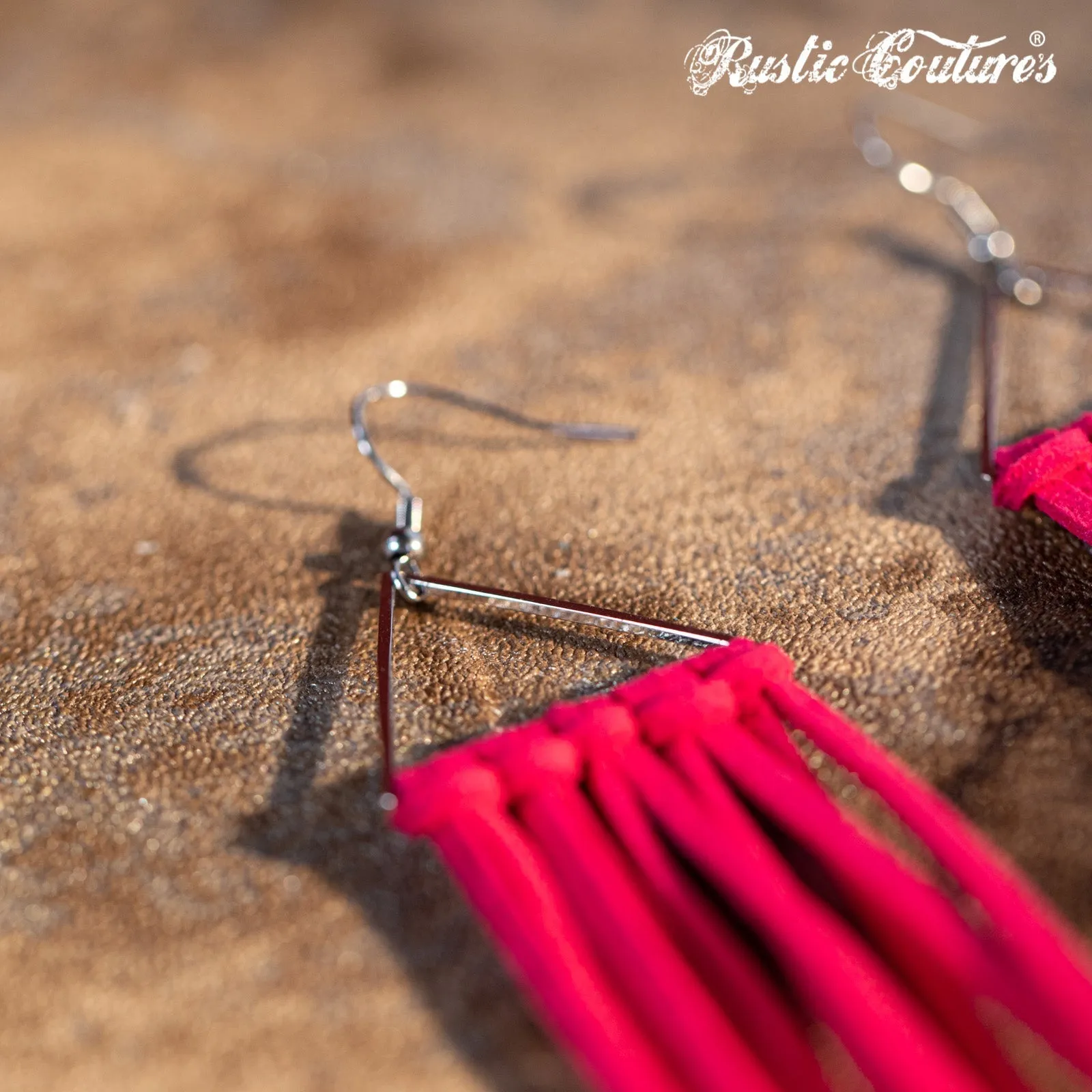 Rustic Couture's Long Suede Tassels Triangle Dangle Hook Statement Earrings