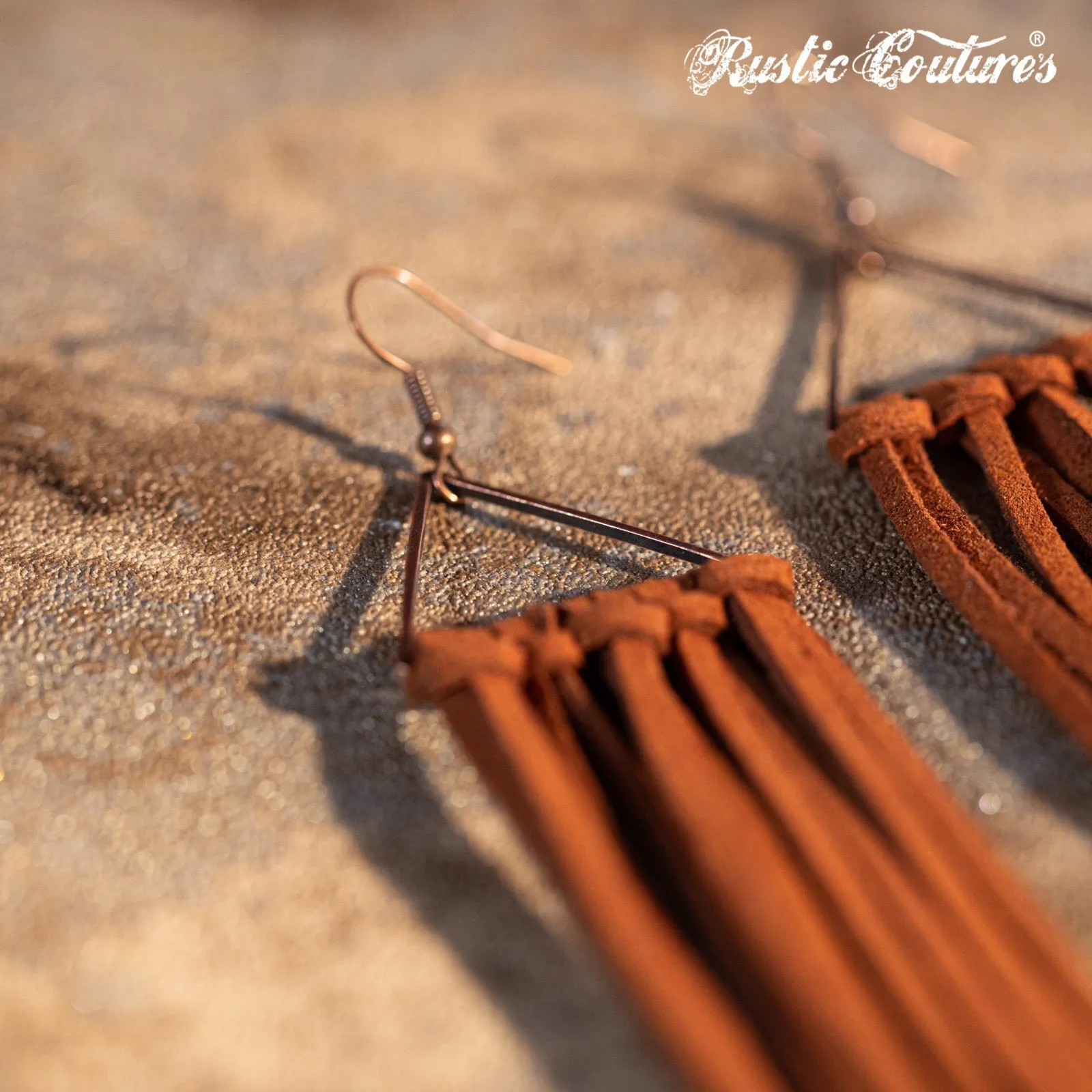 Rustic Couture's Long Suede Tassels Triangle Dangle Hook Statement Earrings