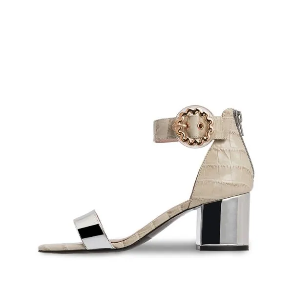 SEA YOU SOON CROC EMBOSSED HEEL SANDAL 5538 BEIGE