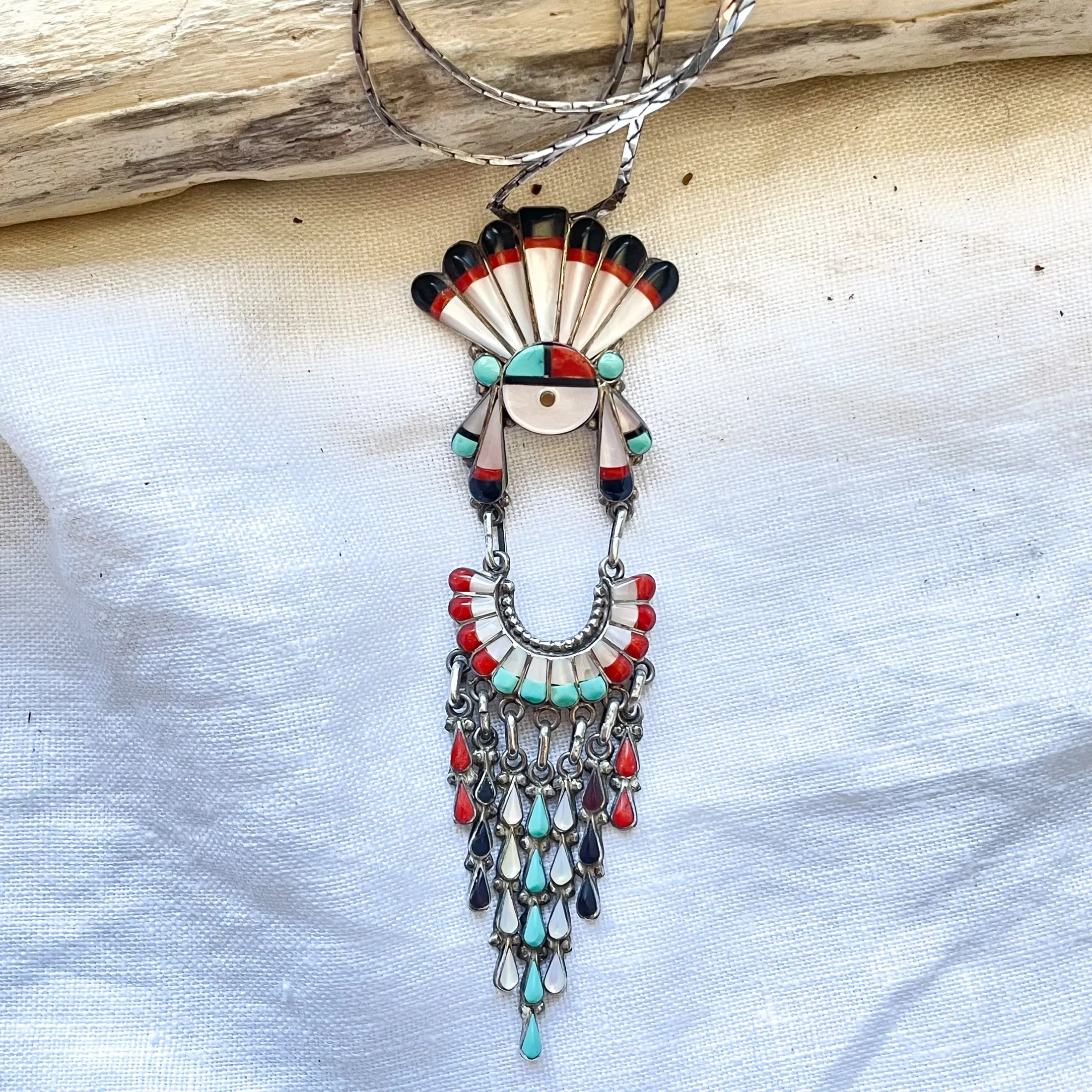 SOLD Vintage Zuni Sunface Pendant Necklace, Native American Necklace