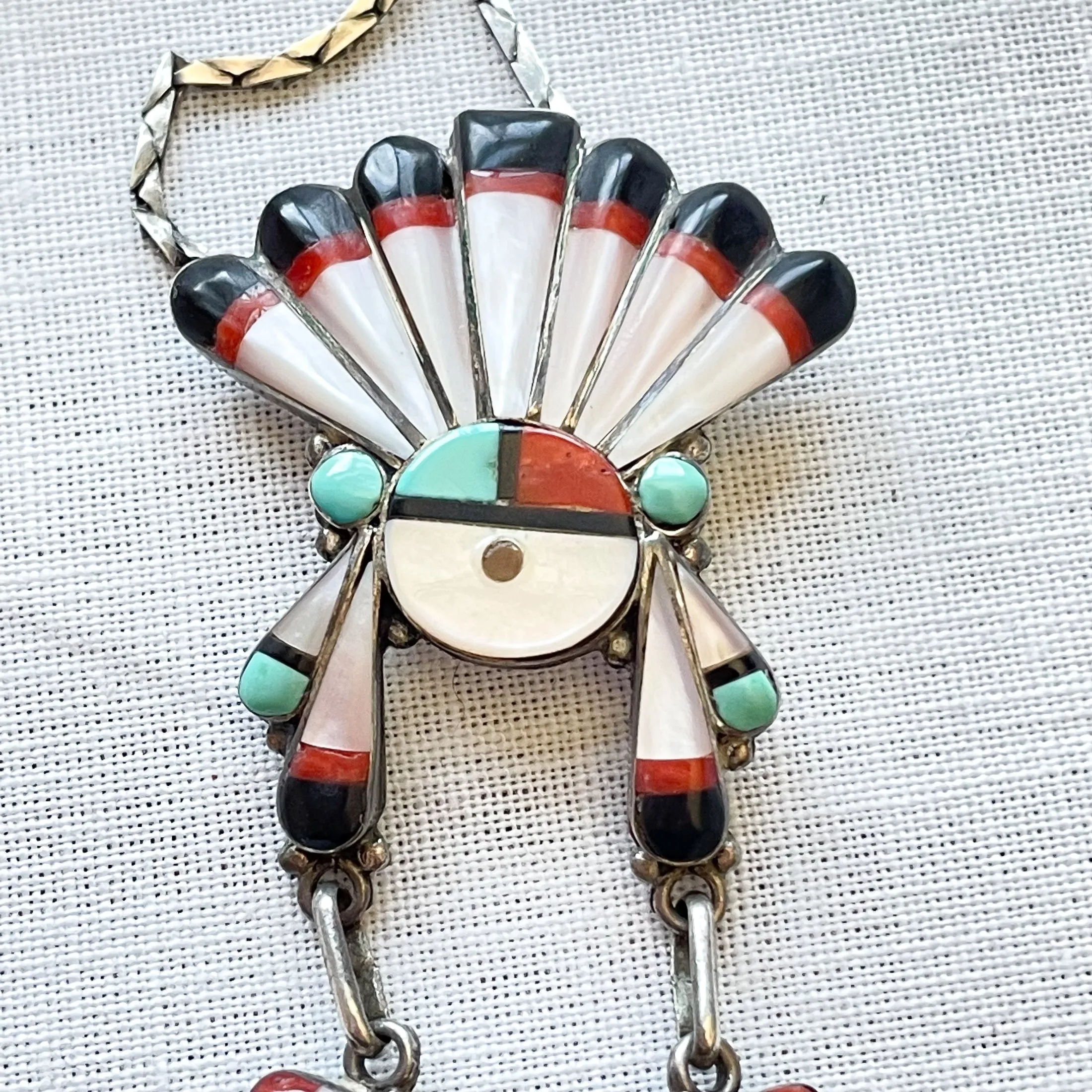 SOLD Vintage Zuni Sunface Pendant Necklace, Native American Necklace