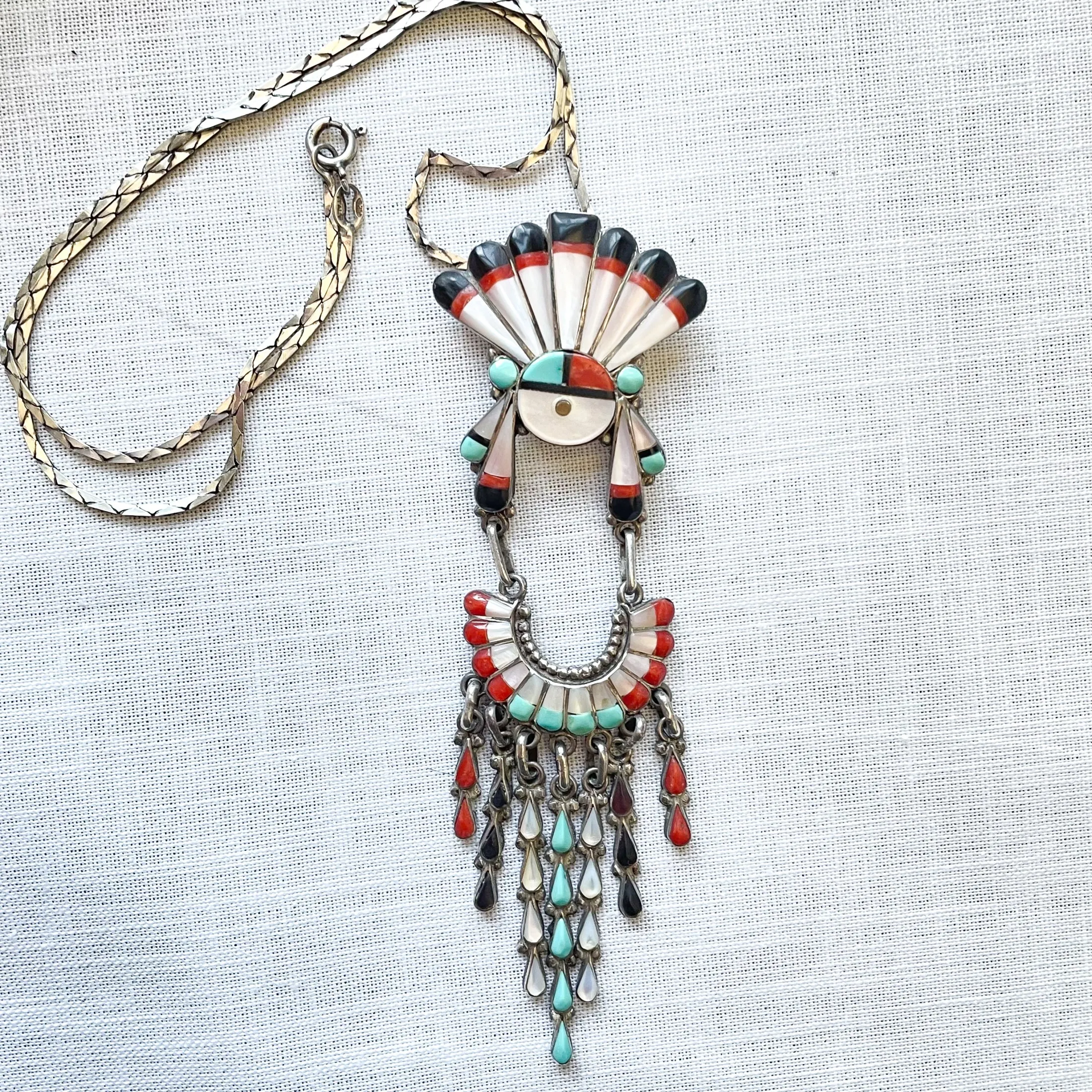 SOLD Vintage Zuni Sunface Pendant Necklace, Native American Necklace