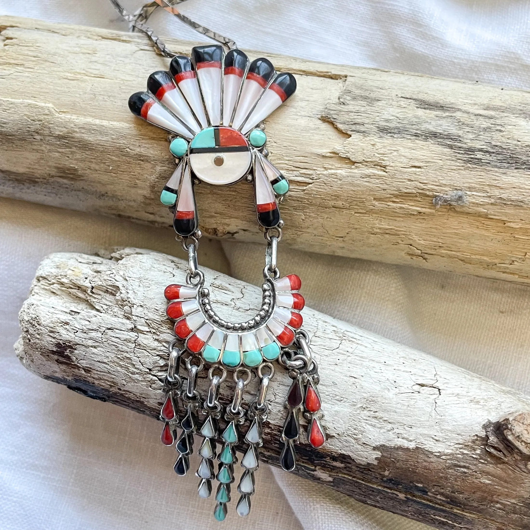 SOLD Vintage Zuni Sunface Pendant Necklace, Native American Necklace