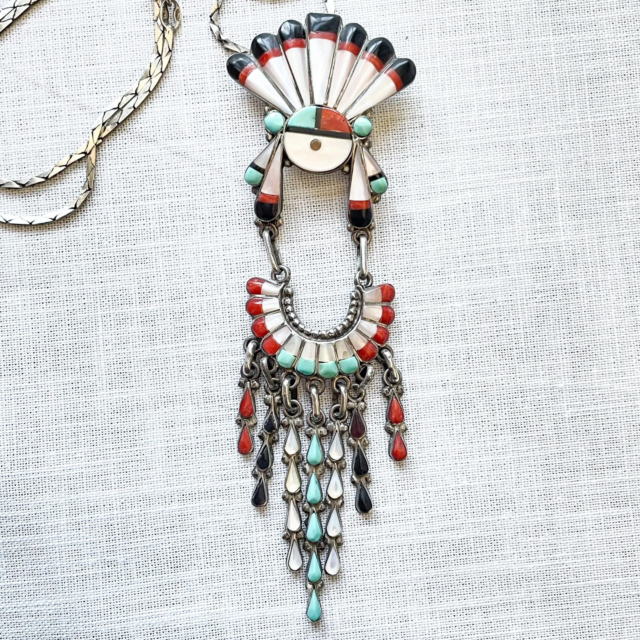 SOLD Vintage Zuni Sunface Pendant Necklace, Native American Necklace