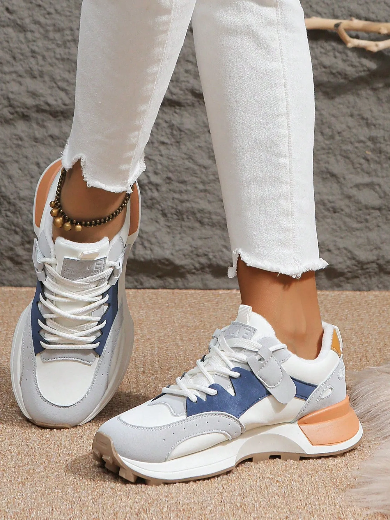 Sporty Sneakers For Women, Colorblock Lace-up Front Running Shoes