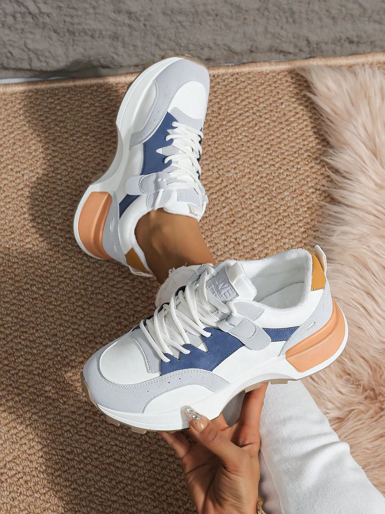 Sporty Sneakers For Women, Colorblock Lace-up Front Running Shoes