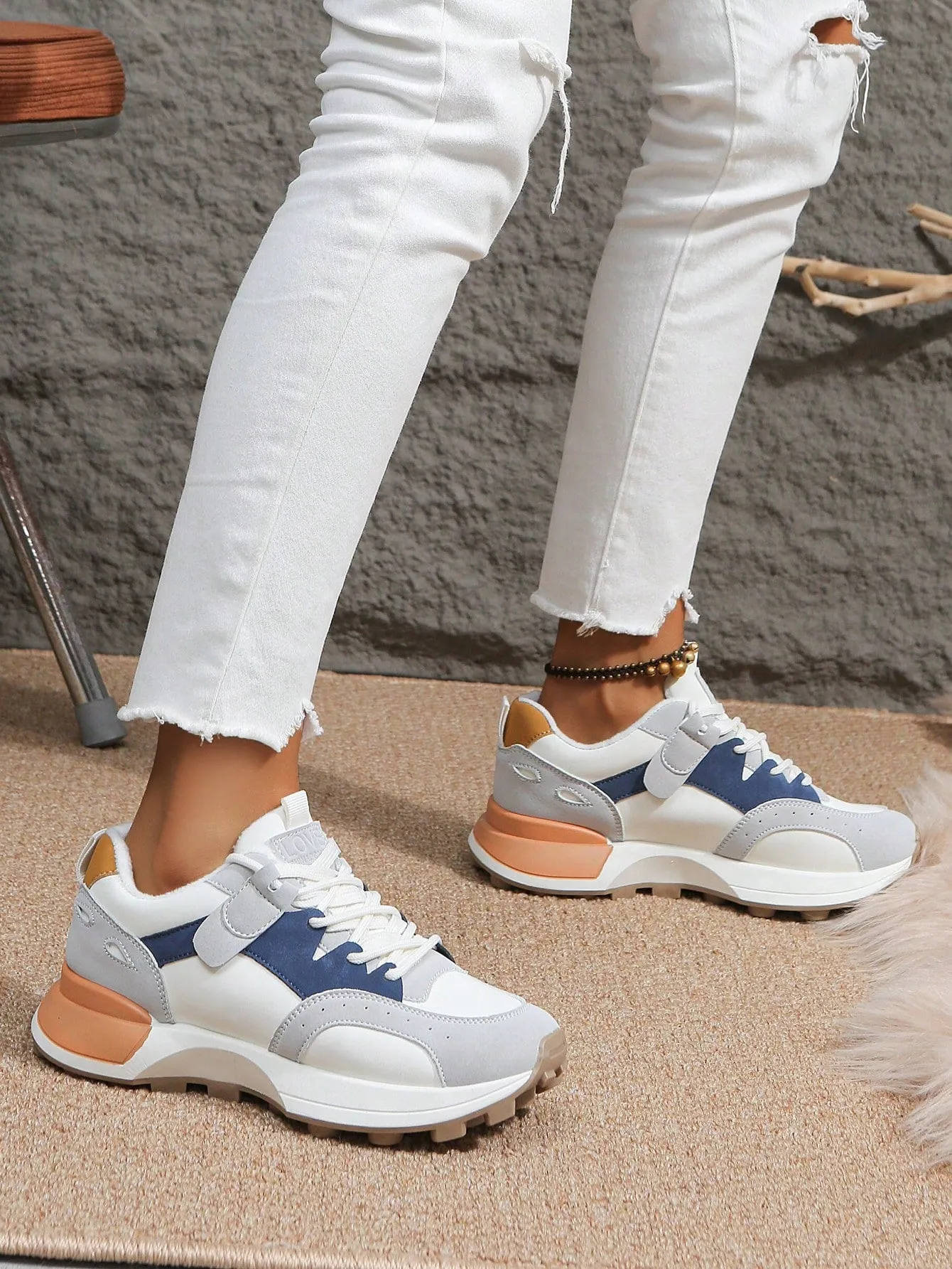 Sporty Sneakers For Women, Colorblock Lace-up Front Running Shoes