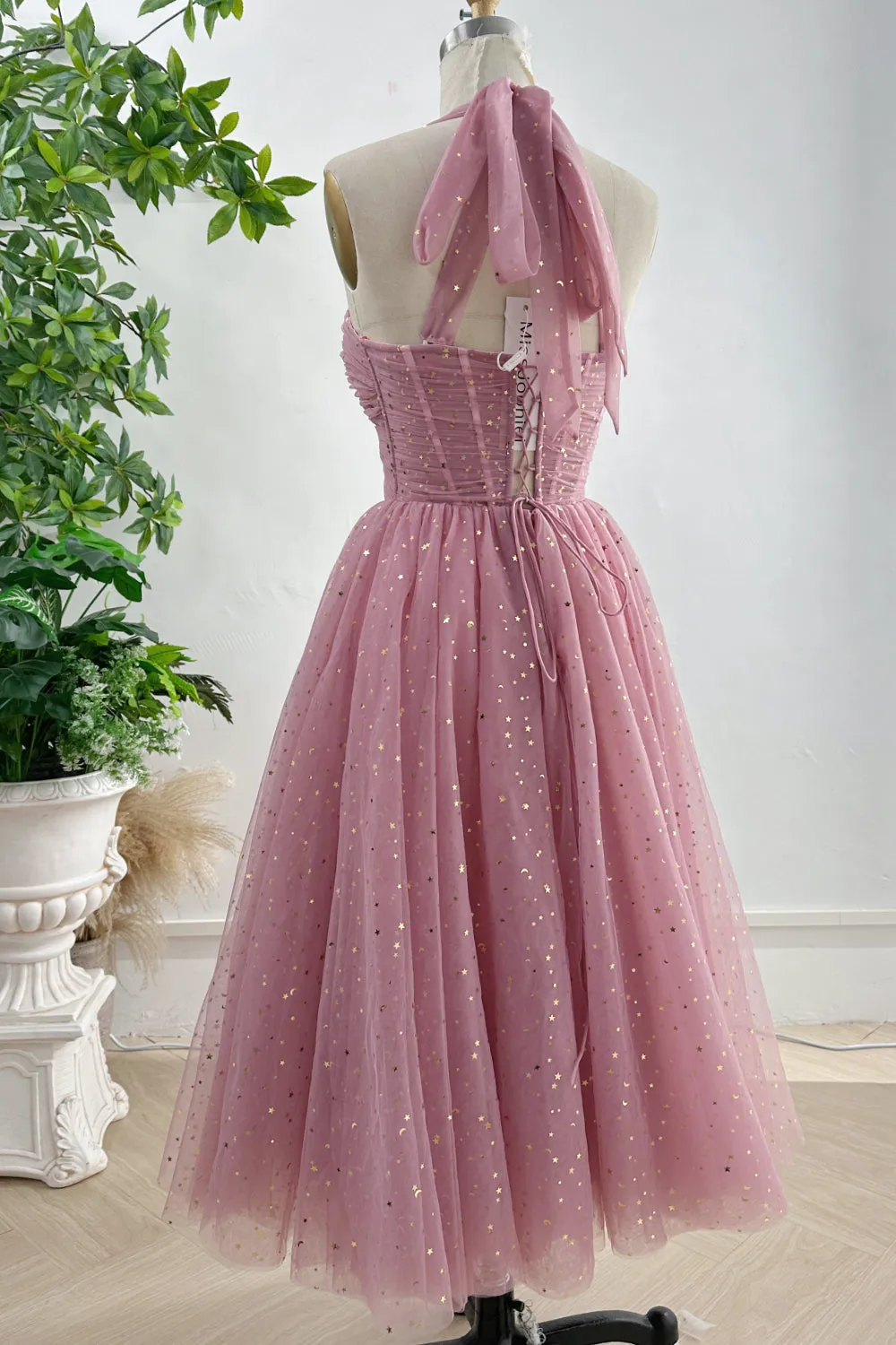 Sweetheart Corset Dusty Rose Dress with Removable Tie Straps