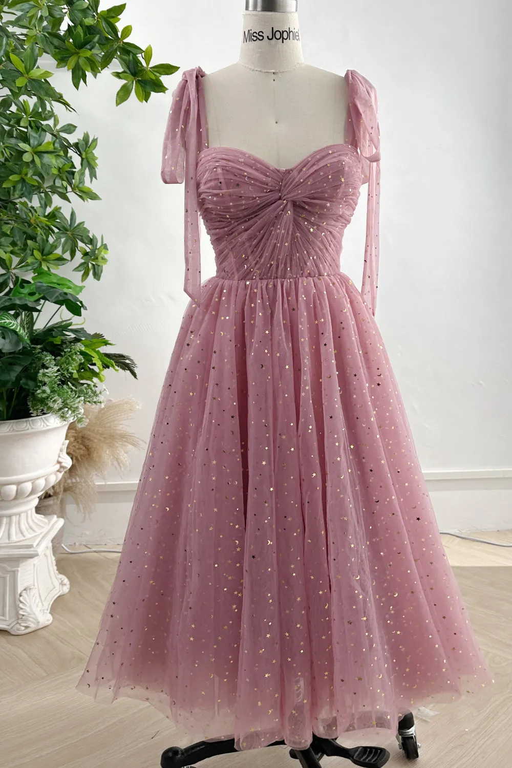 Sweetheart Corset Dusty Rose Dress with Removable Tie Straps