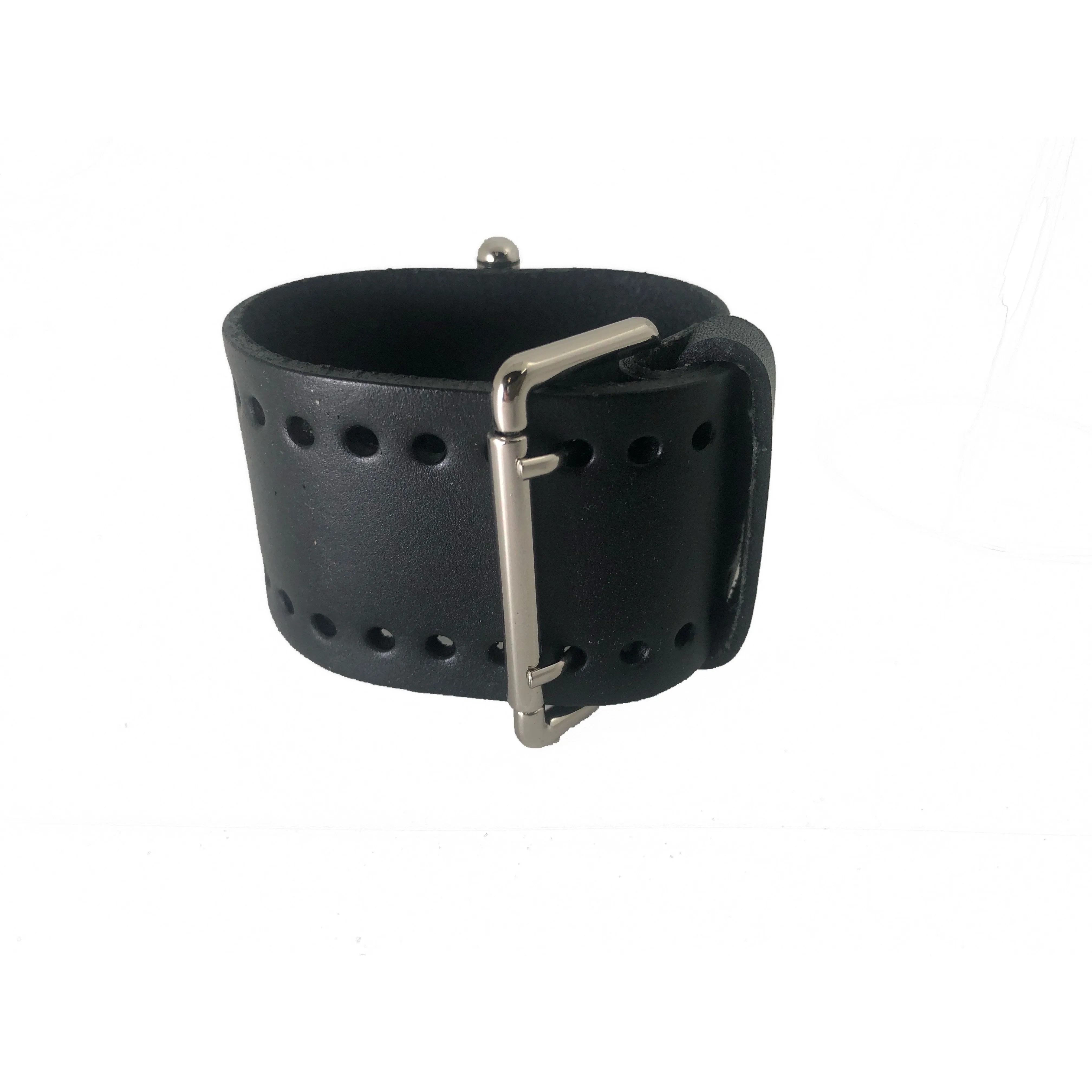 Teardrop Black Watch with Perforated Black Leather Wide Cuff