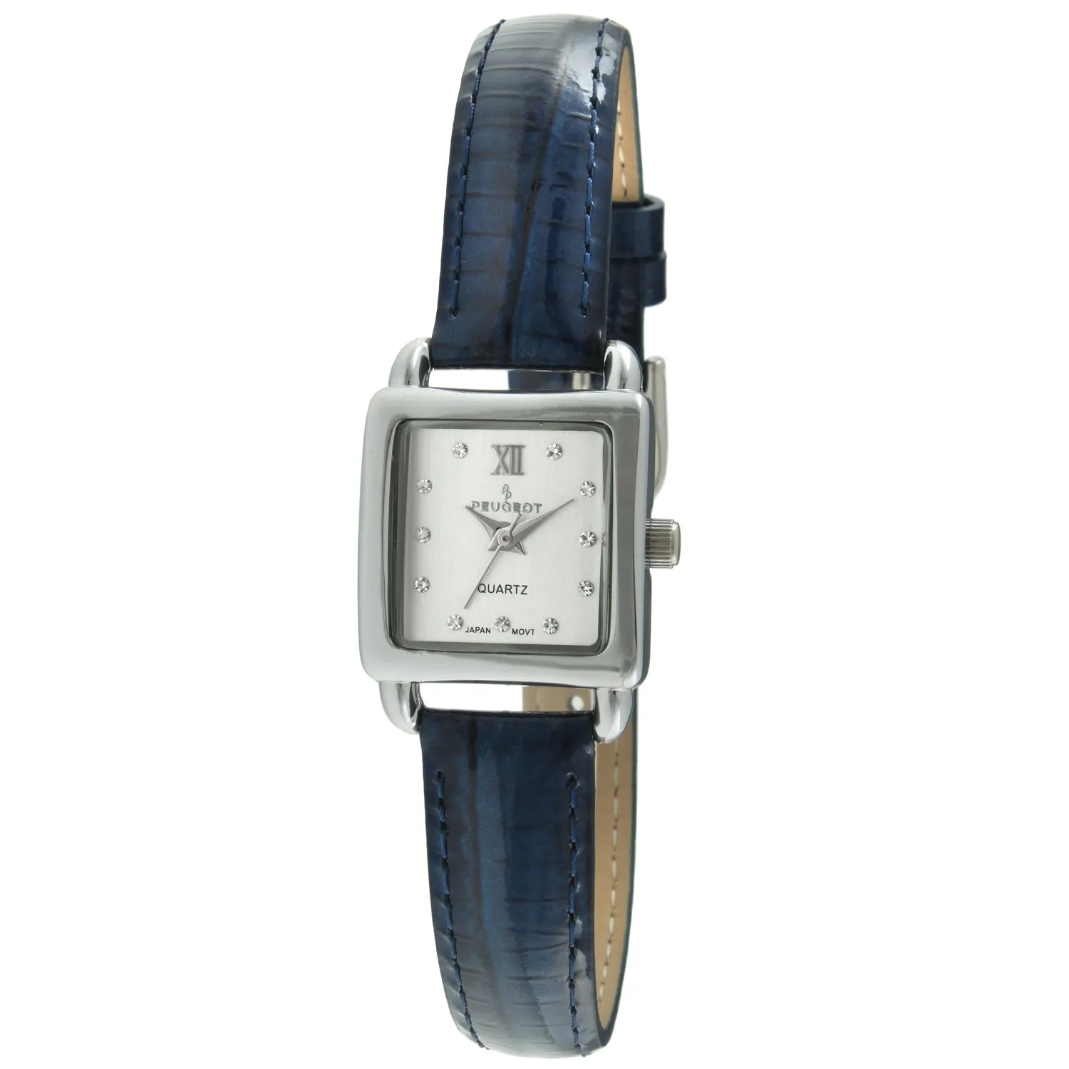 Women's 20mm Square Watch with Glossy Blue Leather Strap