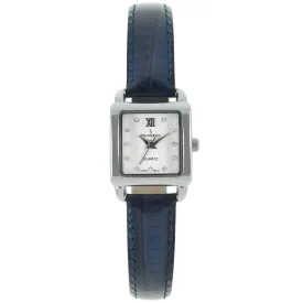 Women's 20mm Square Watch with Glossy Blue Leather Strap