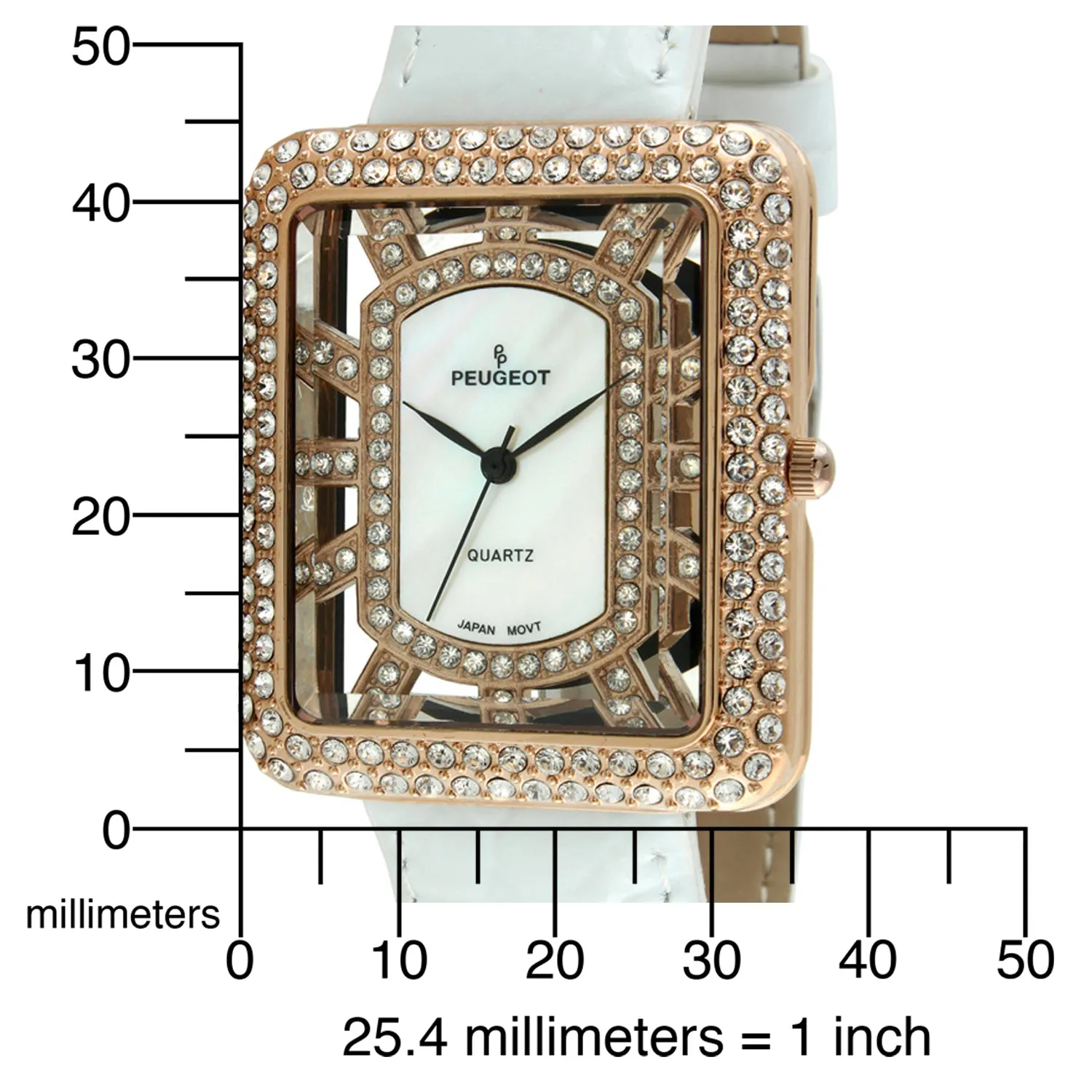 Women's Couture Crystal Gold Watch Tank shape with White Leather Strap