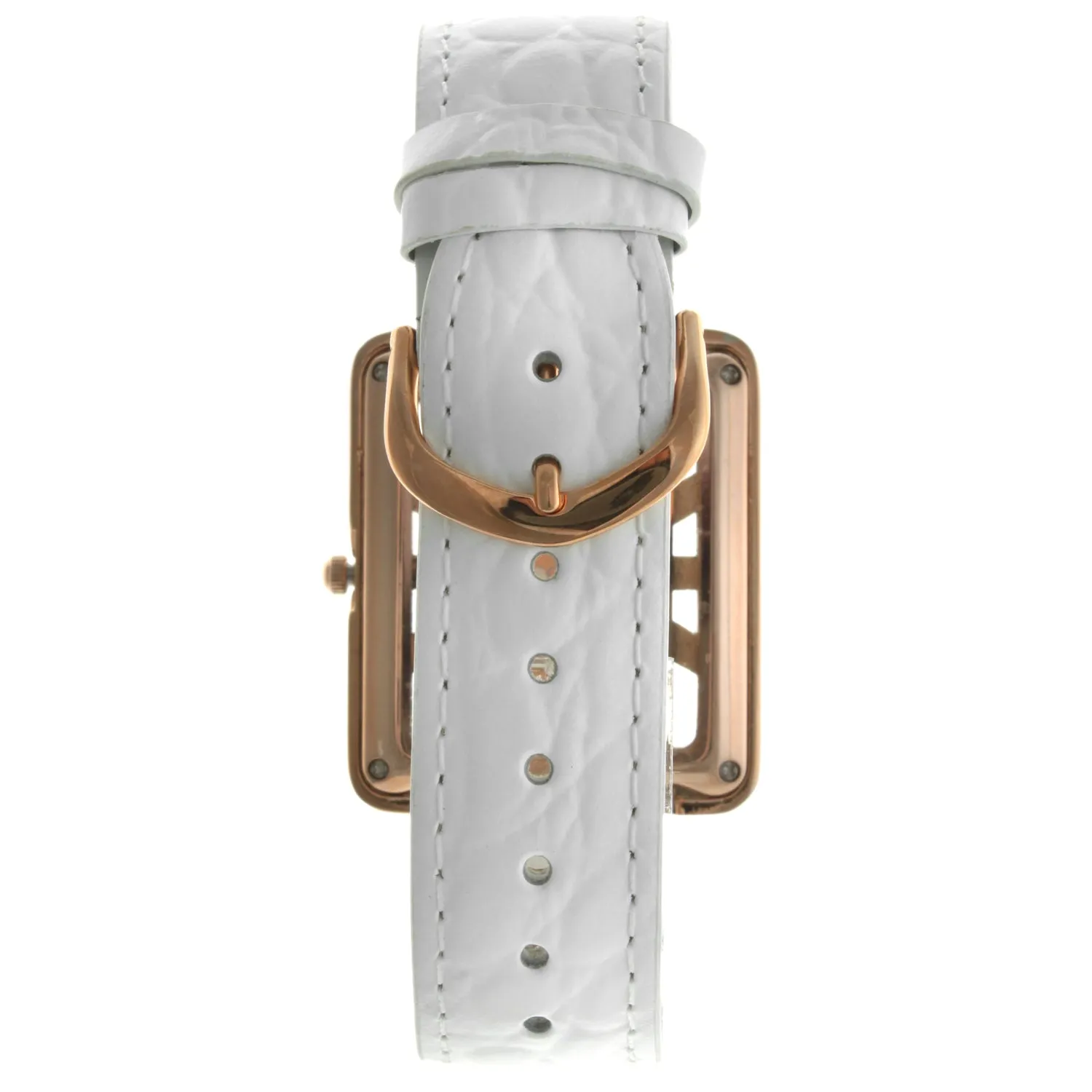 Women's Couture Crystal Gold Watch Tank shape with White Leather Strap