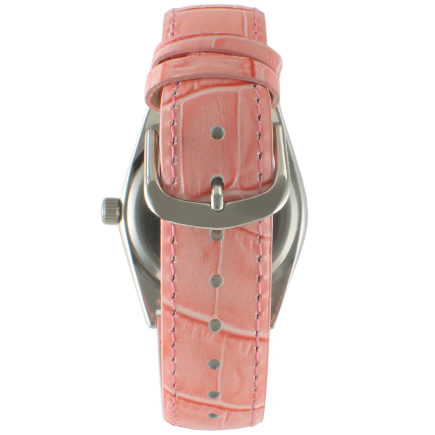 Women's Pink 36mm Fluted Bezel Watch with Leather Strap